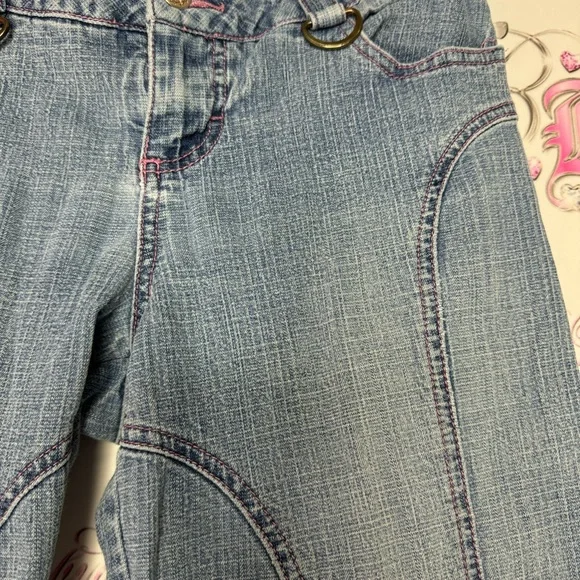 Tralia Soda Capri denim jeans with pink stitching, buckle belt, loops Y2K - Picture 6 of 12